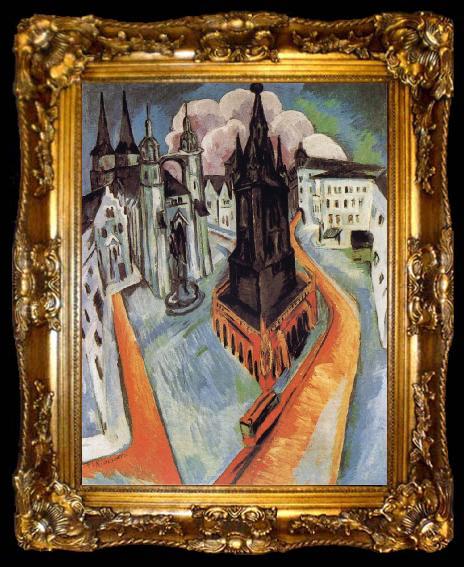 framed  Ernst Ludwig Kirchner The Red Tower in Halle, ta009-2
